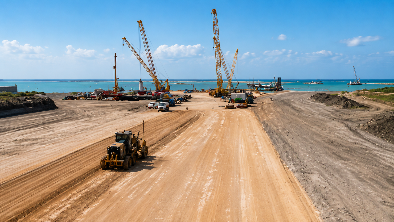 Active job site, haul road under construction